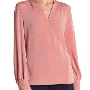 Adrianna Papell Pink Faux Wrap Blouse, Size M EUC